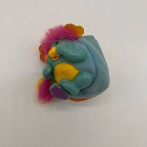 1986 Vtg 3" Mini Pocket Blue P.C. Party Popple Plush Mattel Vinyl Face Small